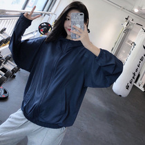 annerun sports coat female hooded loose quick-drying long sleeve loose yoga fitness suit top running blouse