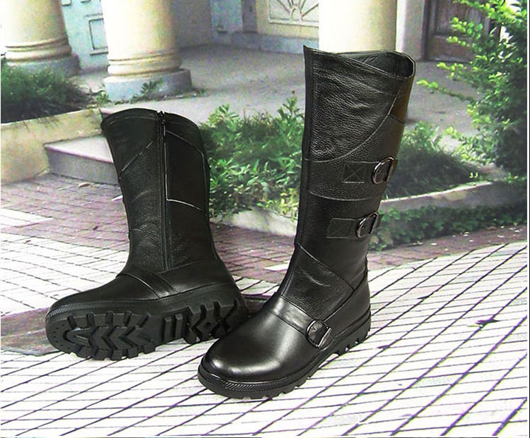 Cưỡi giày nam ủng cao ống da đầy đủ da diễu hành ủng bảo vệ danh dự giày boot nam da bò