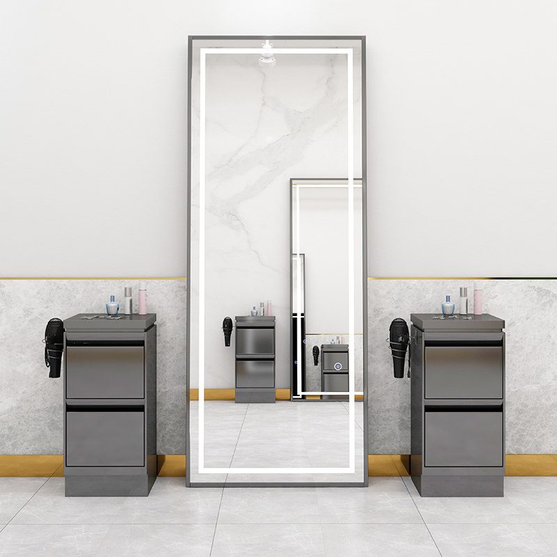 Stainless Steel Single-sided Mirror Bench Hairdressshop Mirror Hair Salon Private Network Red Tape Light Floor Dyeing Blanching Area Beauty Hair Lens Stickup Wall