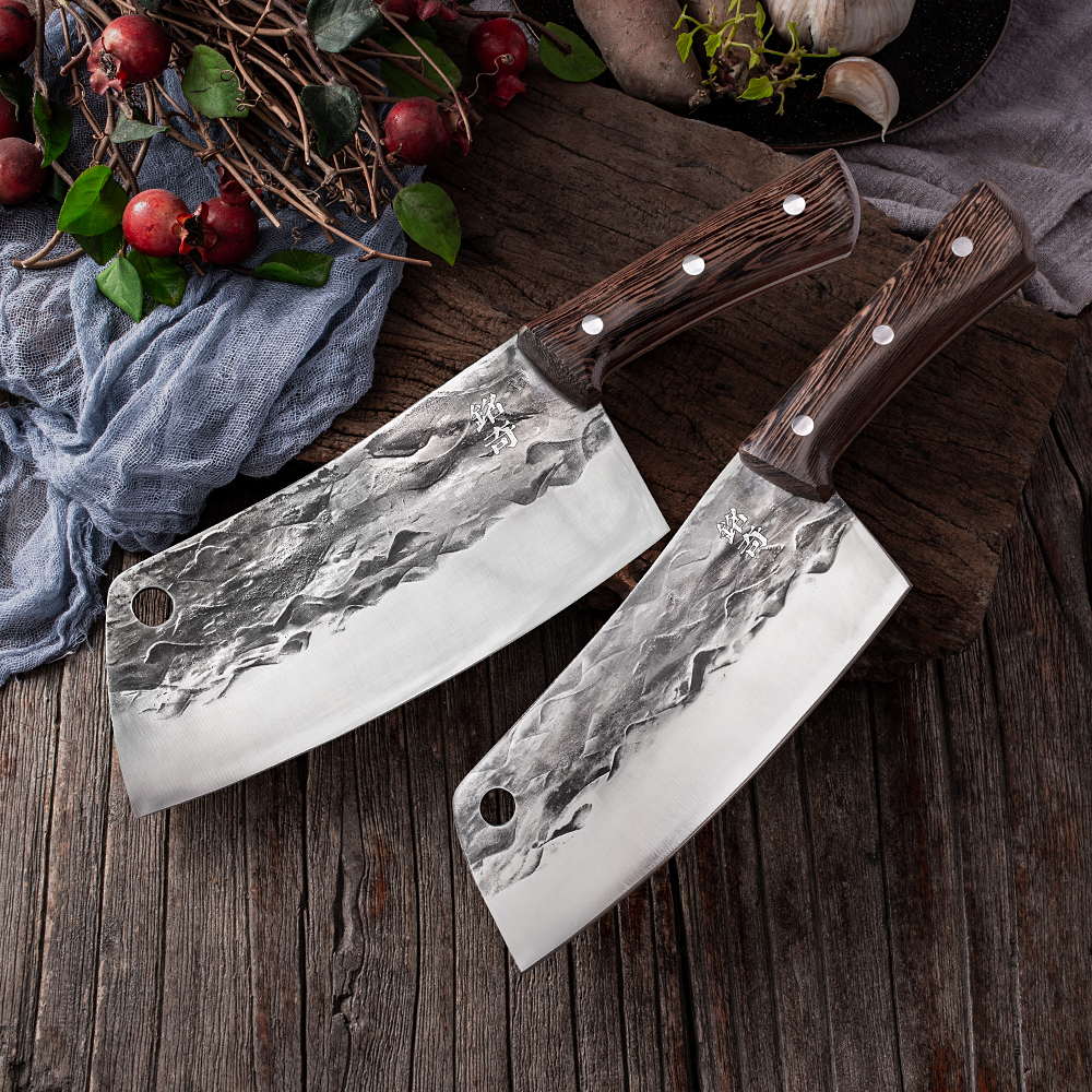 Kitchen knife forging and cutting vegetables and meat slices with hammer pattern home stainless steel Longquan old iron knife household manual forging knife