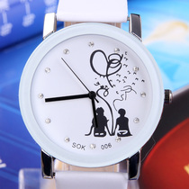 Korean Version Trend Watch Female white leather strap student lover watch a pair of male student table brief Blackstone Inform
