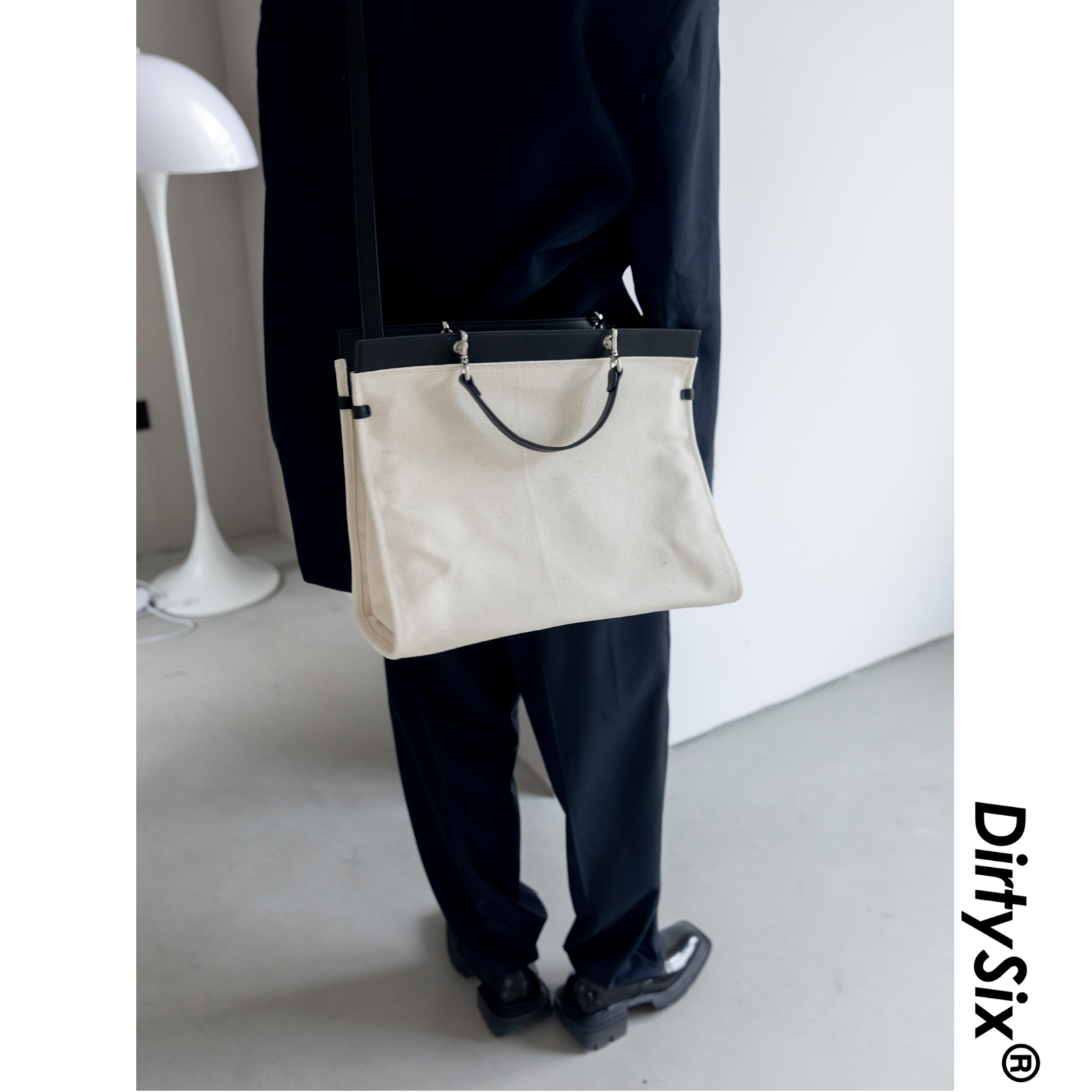 DirtySix • Black Shell Toth Simple Large Capacity Patch Canvas Bag Shopping Bag