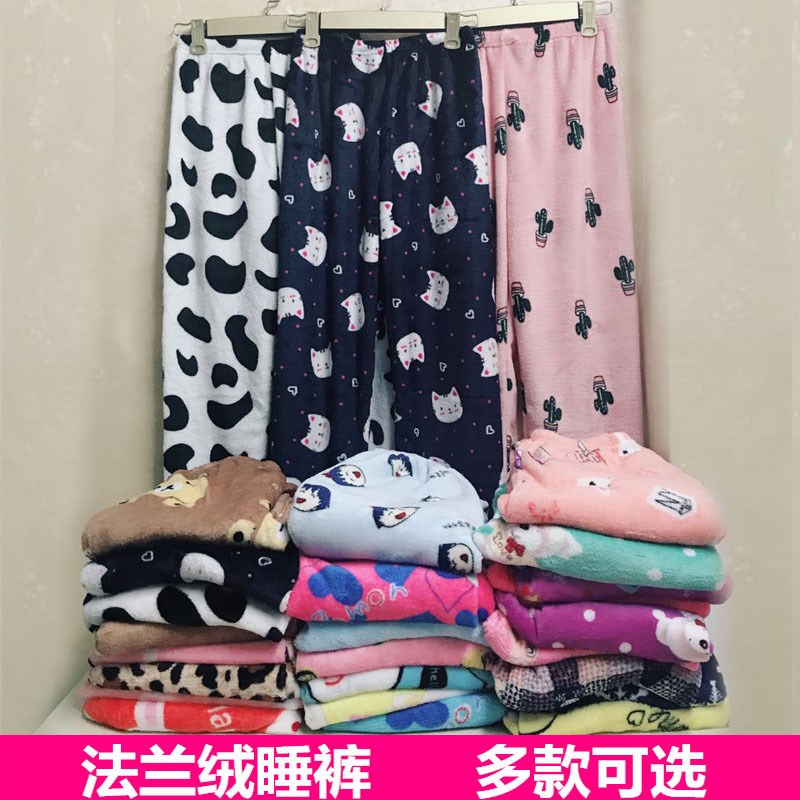 Mùa đông quần flannel pyjama nam và nữ dày ấm san hô lông cừu nhỏ tươi lỏng lẻo ngọt ngào lười nhà quần phụ nữ quần túi hộp nam