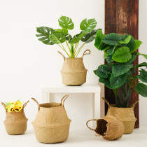 Nordic seaweed woven flower basket straw woven flower pot rattan storage wall hanging ornaments creative home decoration