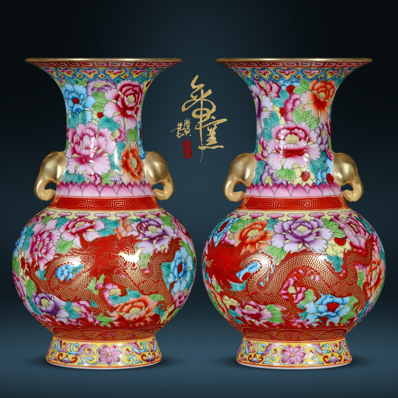 Jingdezhen ceramic vases, wear a flower is like a dragon ear black mushroom sitting room porch Chinese flower arranging TV ark adornment furnishing articles