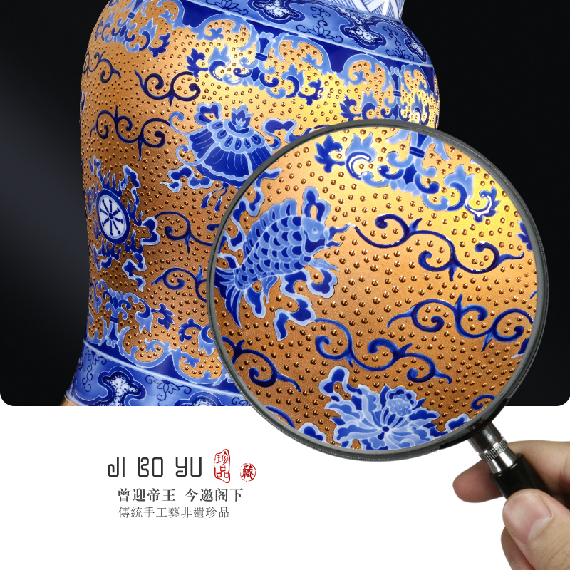 Jingdezhen blue and white gold ceramic hand - made sweet the general pot of new Chinese style and the sitting room porch TV ark adornment furnishing articles