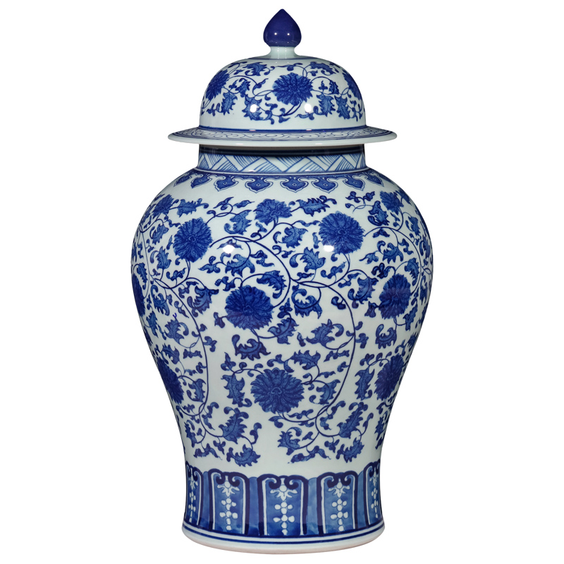Jingdezhen ceramics antique hand - made general blue and white porcelain jar of new Chinese style living room TV cabinet porch is decorated furnishing articles