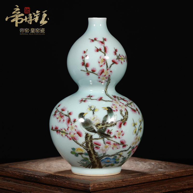 Antique Antique curios jingdezhen pastel hand - made painting of flowers and grain gourd bottle of adornment of the sitting room porch place of the study