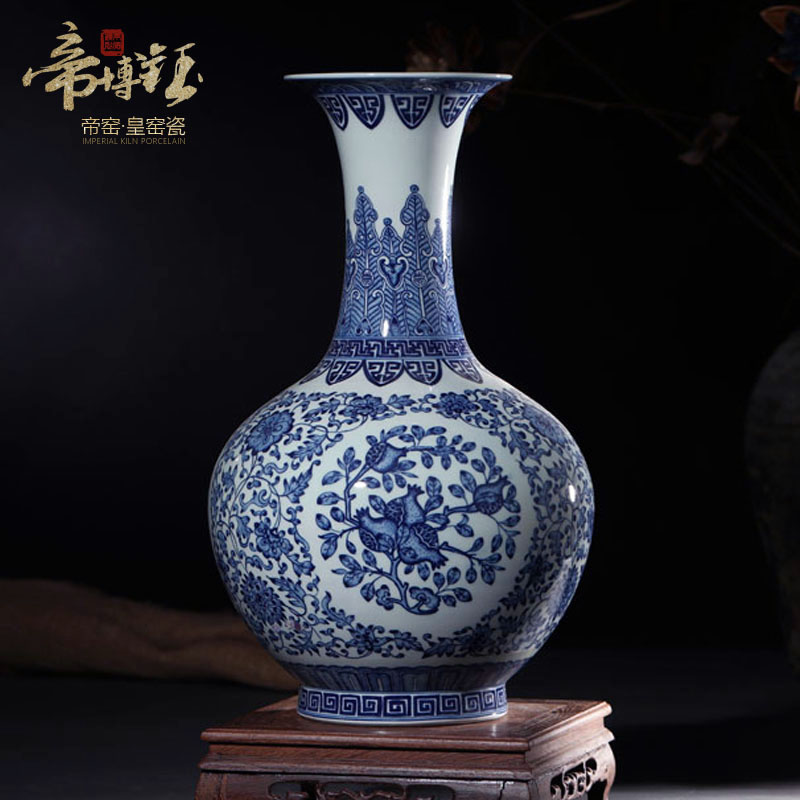 Jingdezhen ceramics imitation qianlong antique Chinese blue and white porcelain vase flower arrangement sitting room porch decoration furnishing articles
