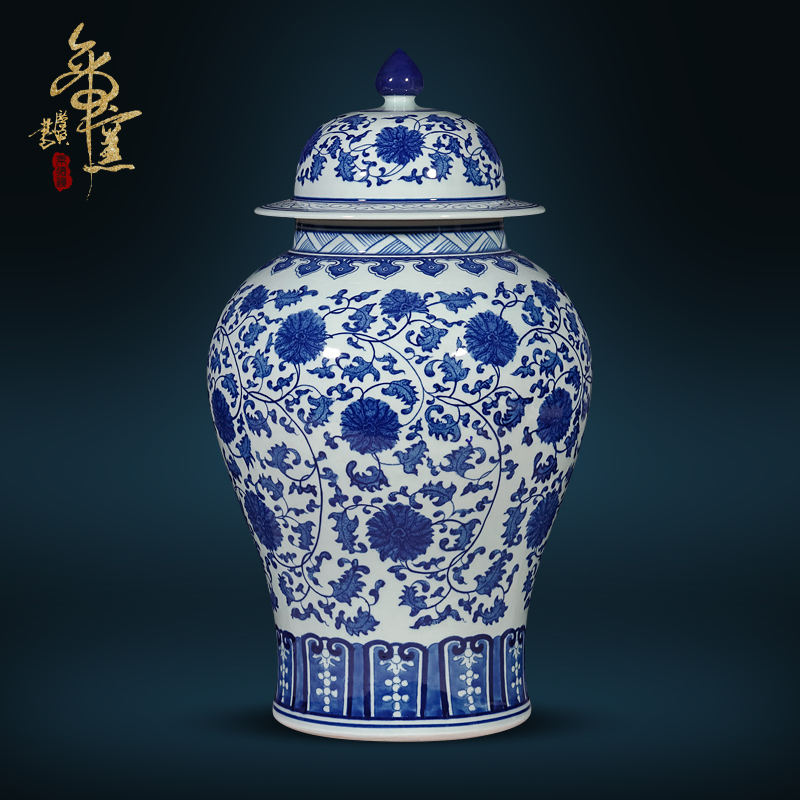 Jingdezhen ceramics antique hand - made general blue and white porcelain jar of new Chinese style living room TV cabinet porch is decorated furnishing articles