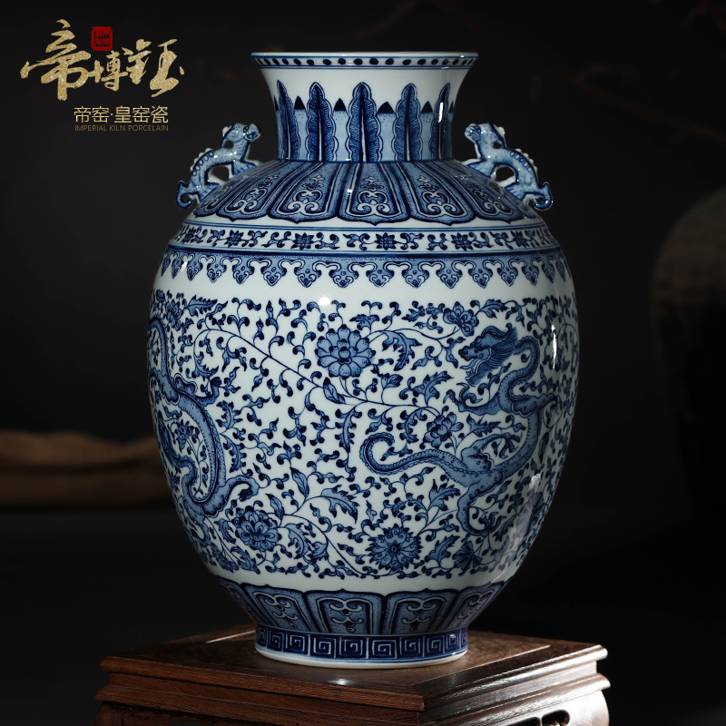 Blue and white porcelain of jingdezhen ceramics antique hand - made bound branch ears bottle gourd bottle vase rich ancient frame decorative furnishing articles