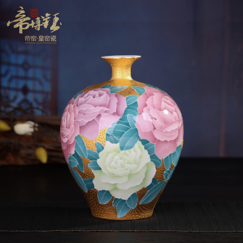 Jingdezhen ceramic glaze colorful hand - made gold lotus revenue bottle under top - grade handicraft ceramic vases, furnishing articles
