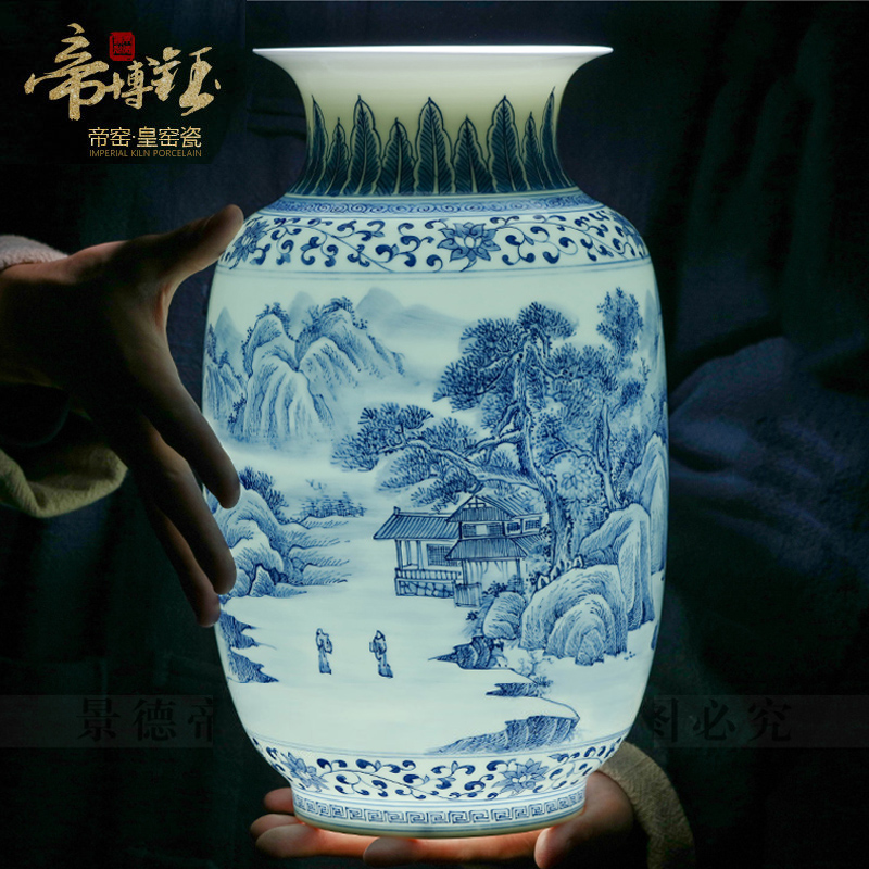 The Master of jingdezhen ceramic hand - made scenery of blue and white porcelain vases, flower arranging furnishing articles of Chinese style porch sitting room adornment ornament