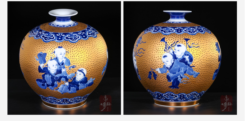 Jingdezhen ceramics Chinese hand - made with Jin Ying, play figure pomegranate bottles of the sitting room porch TV ark adornment furnishing articles