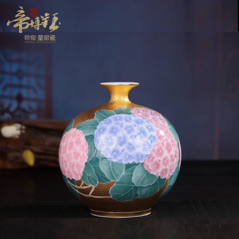 Jingdezhen ceramic glaze by hand under the pomegranate bottle color gold lotus high - grade handicraft ceramic vases, furnishing articles