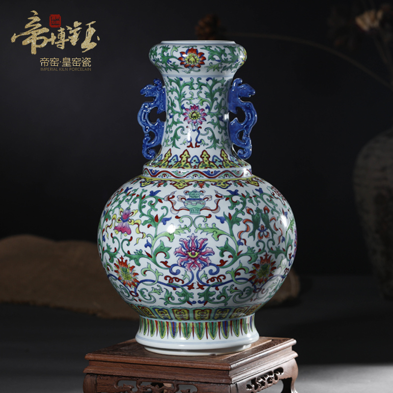 Antique hand - made porcelain of jingdezhen ceramics bucket colors branch lotus double ears to the sitting room porch decoration furnishing articles