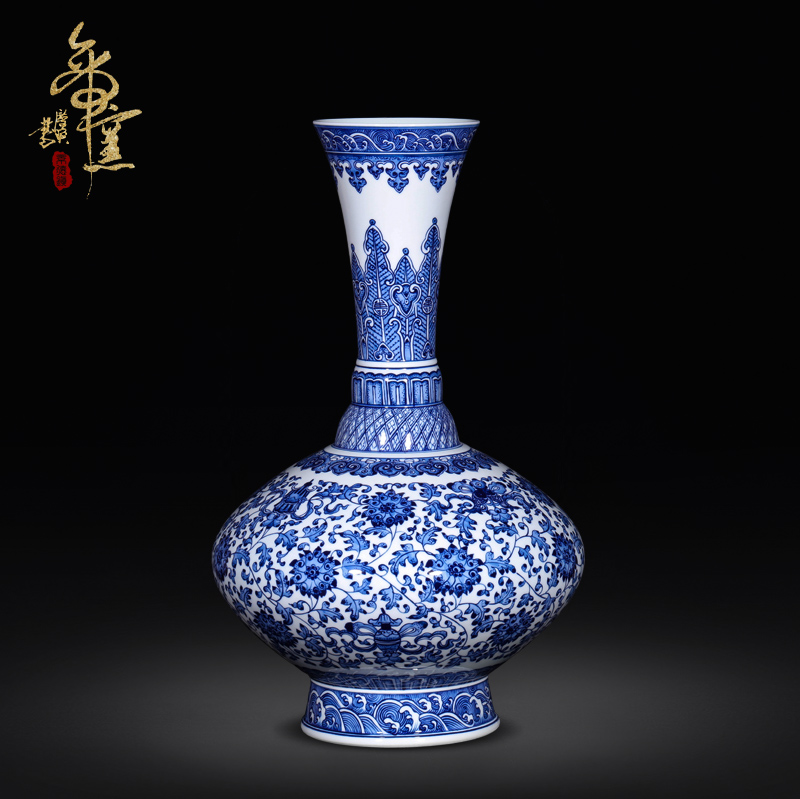 Jingdezhen ceramics antique hand - made of blue and white porcelain vase flower arranging furnishing articles, the sitting room porch home decorations arts and crafts