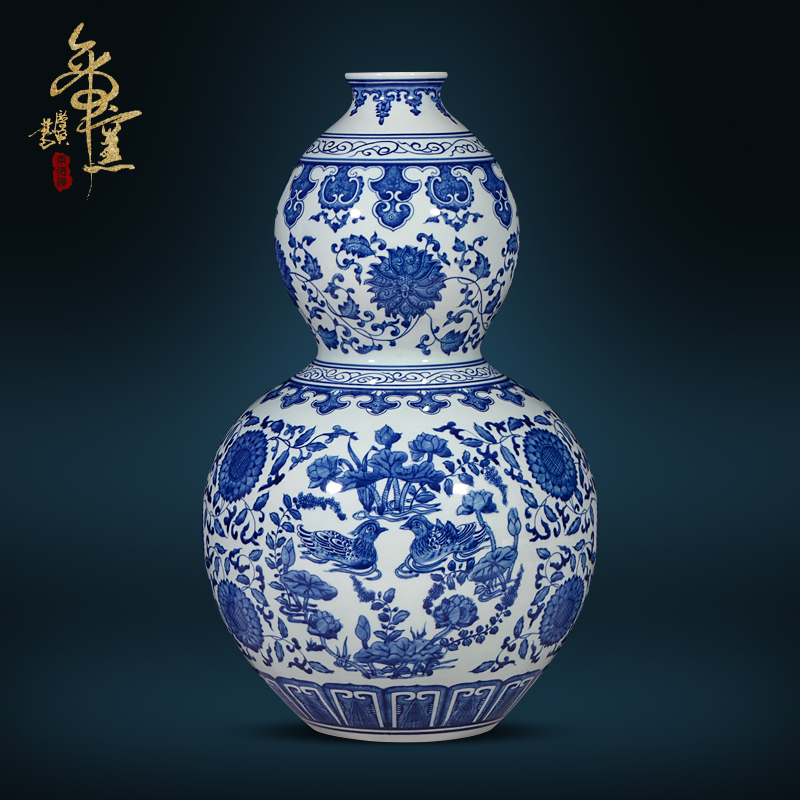 Jingdezhen blue and white gourd bottle of Chinese pottery and porcelain imitation the qing qianlong hand - made the sitting room porch TV ark, flower arranging furnishing articles