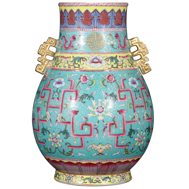 Imitation the qing qianlong emperor up jingdezhen ceramics pastel green, see the bucket bottom pick flower vase Chinese style porch place