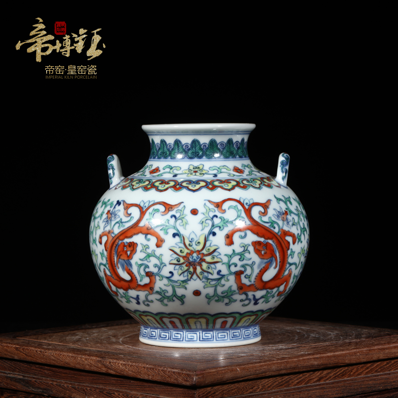 Antique hand - made porcelain of jingdezhen ceramics bucket color dragon grain ears GuanPing sitting room porch decoration furnishing articles