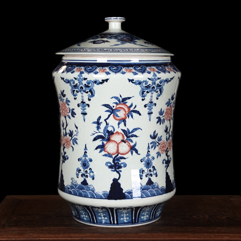 Jingdezhen ceramic high - end antique under glaze blue and white peach as cans sitting room place vase home decoration process