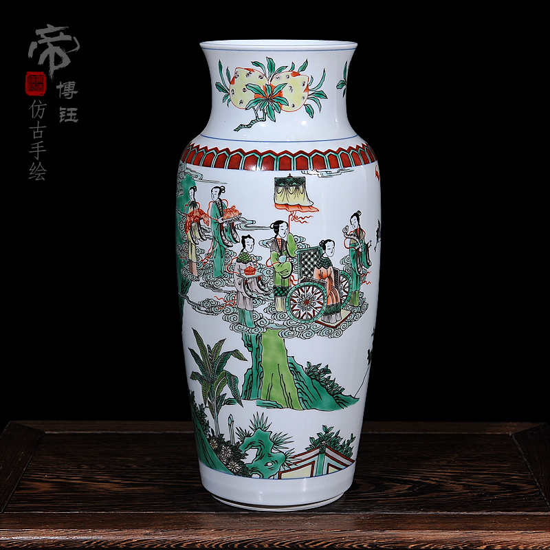 Jingdezhen ceramic vases, antique hand - made pastel the qing shunzhi year vase household decorates sitting room furnishing articles