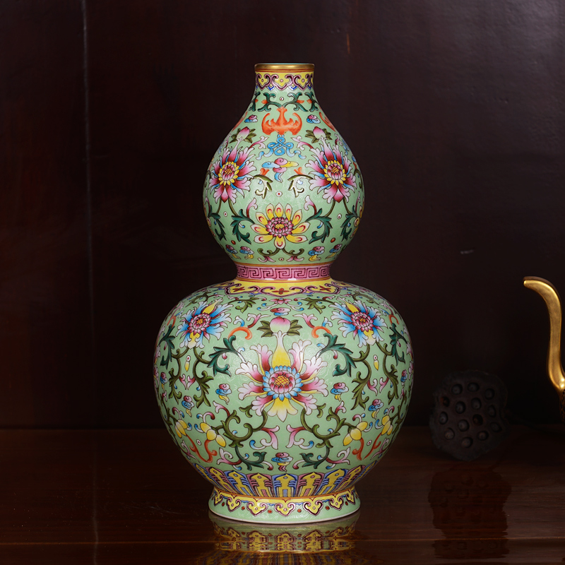 Jingdezhen ceramics imitation the qing qianlong pastel green branch lines gourd bottle home sitting room handicraft furnishing articles