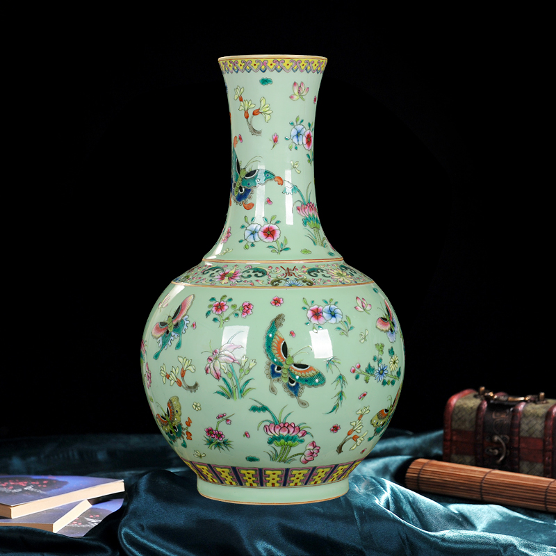 Archaize of jingdezhen ceramics vase qianlong pastel hand - made the design of butterfly adornment handicraft furnishing articles in the living room