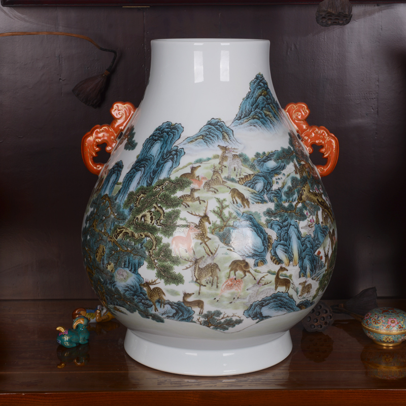 Jingdezhen ceramics high - grade best deer figure f tube archaize qianlong vase household adornment process furnishing articles in the living room