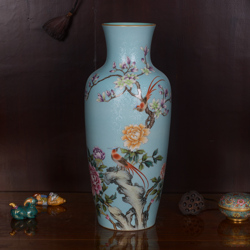Jingdezhen ceramics high - grade hand - made archaize qianlong blue tail vase household adornment process sitting room furnishing articles
