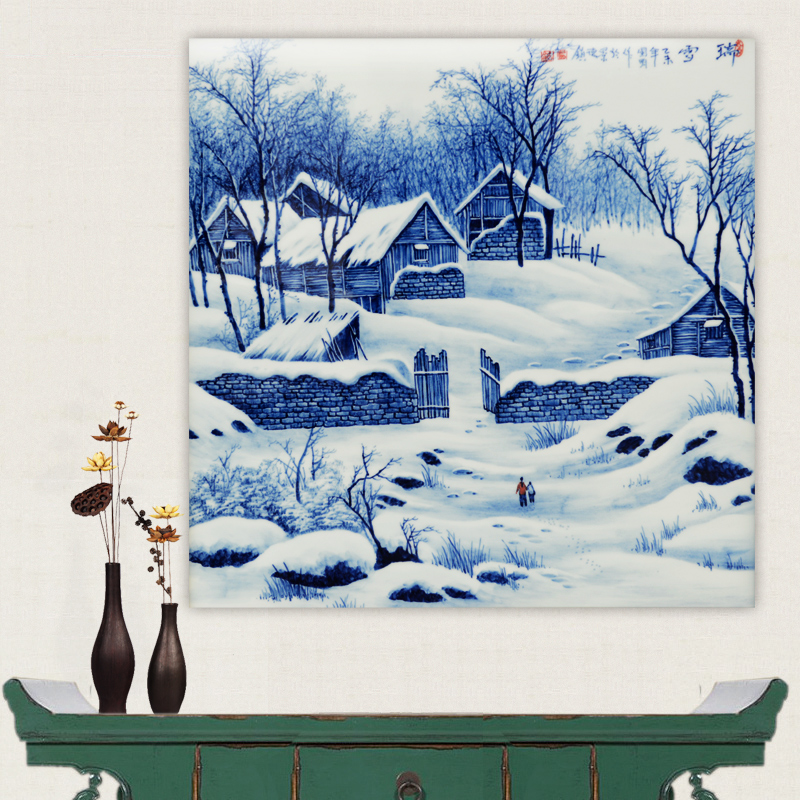 Jingdezhen ceramics hand - made snow snow of blue and white porcelain porcelain masterpieces by famous writers partition the painter in the sitting room the process
