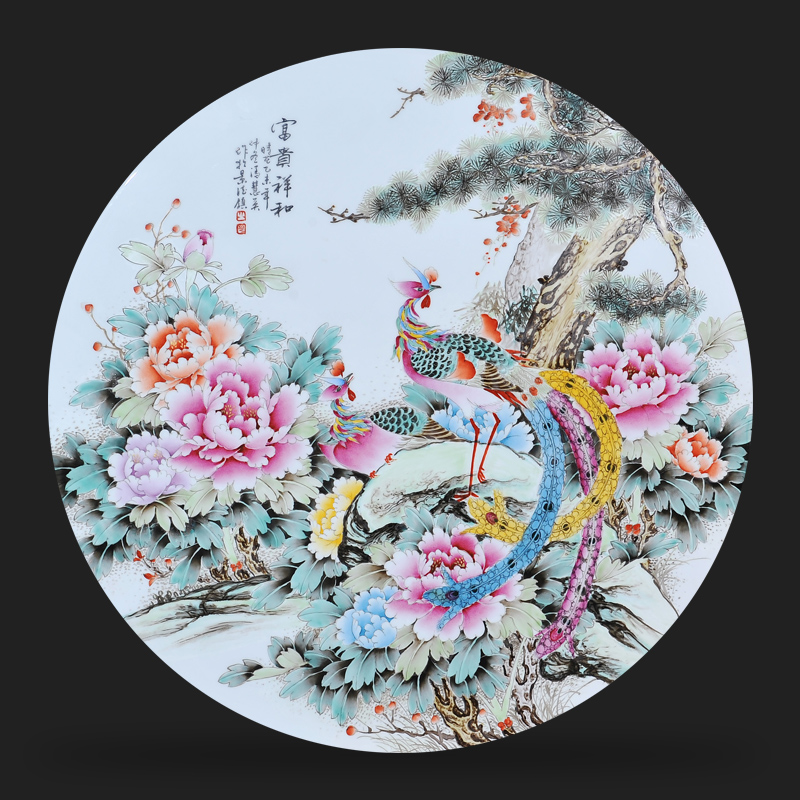 Jingdezhen ceramics Feng Huiying hand - made prosperous and peaceful porcelain plate painter adornment picture hanging in the sitting room is placed