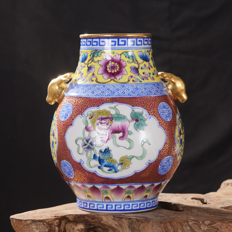 Jingdezhen ceramics high - end antique qianlong gold f tube vase household adornment mei bottle process furnishing articles in the living room