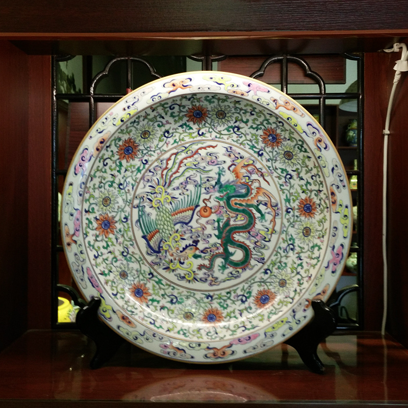 Antique hand - made jingdezhen blue and white buckets color colorful porcelain enamel hang dish sit plate decoration plate collection furnishing articles