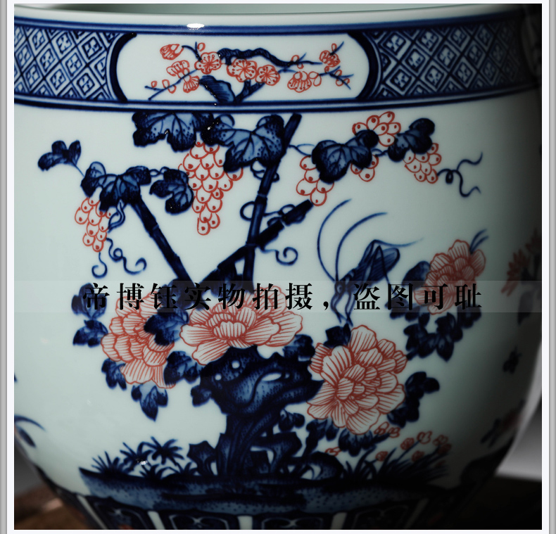 Jingdezhen ceramic storage tank lid tank high - grade hand - made porcelain youligong red flower butterfly caddy fixings ornament