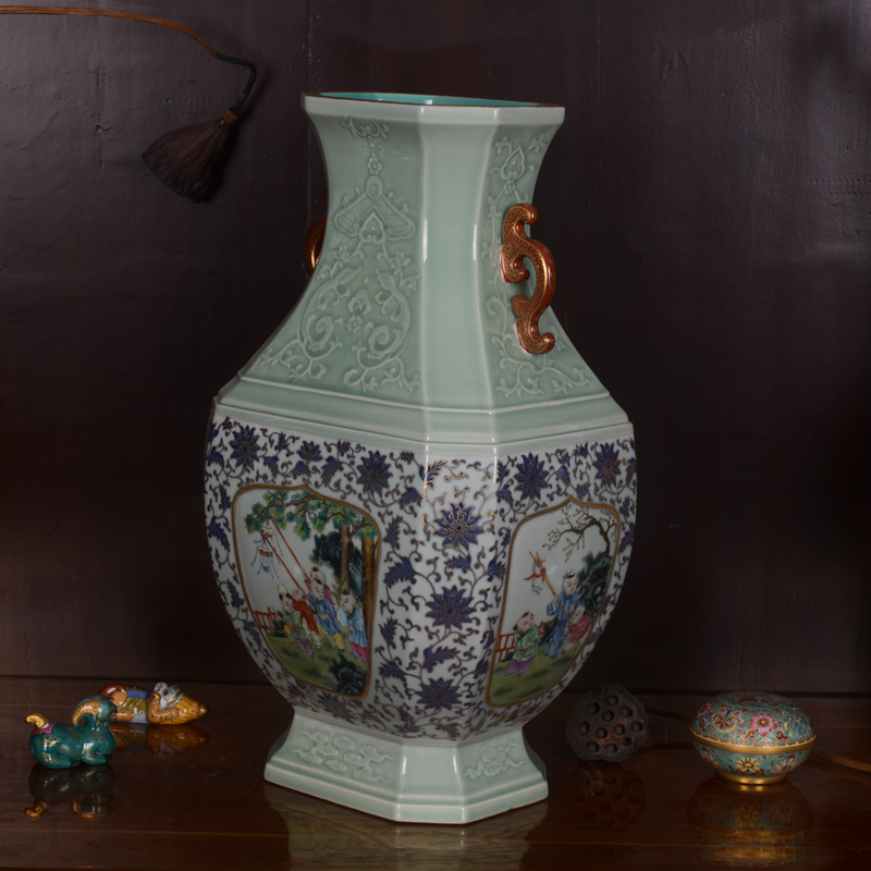 Jingdezhen ceramics imitation the qing qianlong hand - made shadow carving paint craft vase household adornment furnishing articles