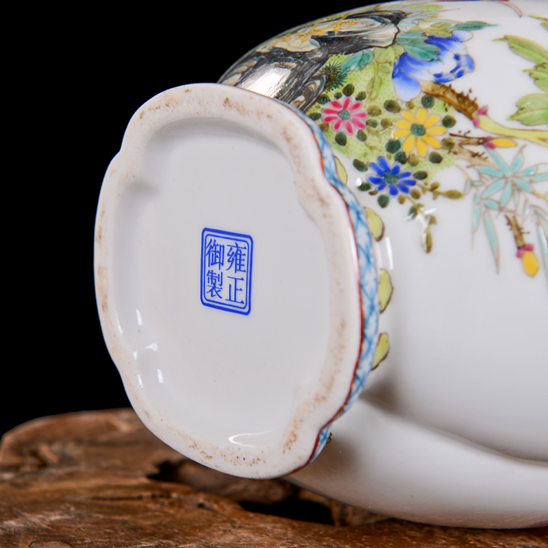 Jingdezhen ceramic vase high - end antique yong zheng famille rose double crane bottle home decoration craft flower furnishing articles
