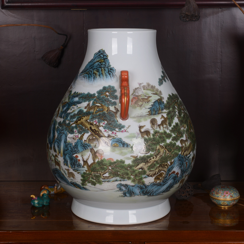 Jingdezhen ceramics high - grade best deer figure f tube archaize qianlong vase household adornment process furnishing articles in the living room