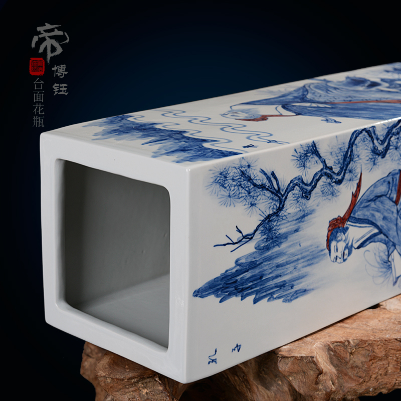 Home fashion pastel blue and white porcelain masterpieces by famous writers, hand - made vases, jingdezhen ceramics compartments, traditional Chinese painting figures