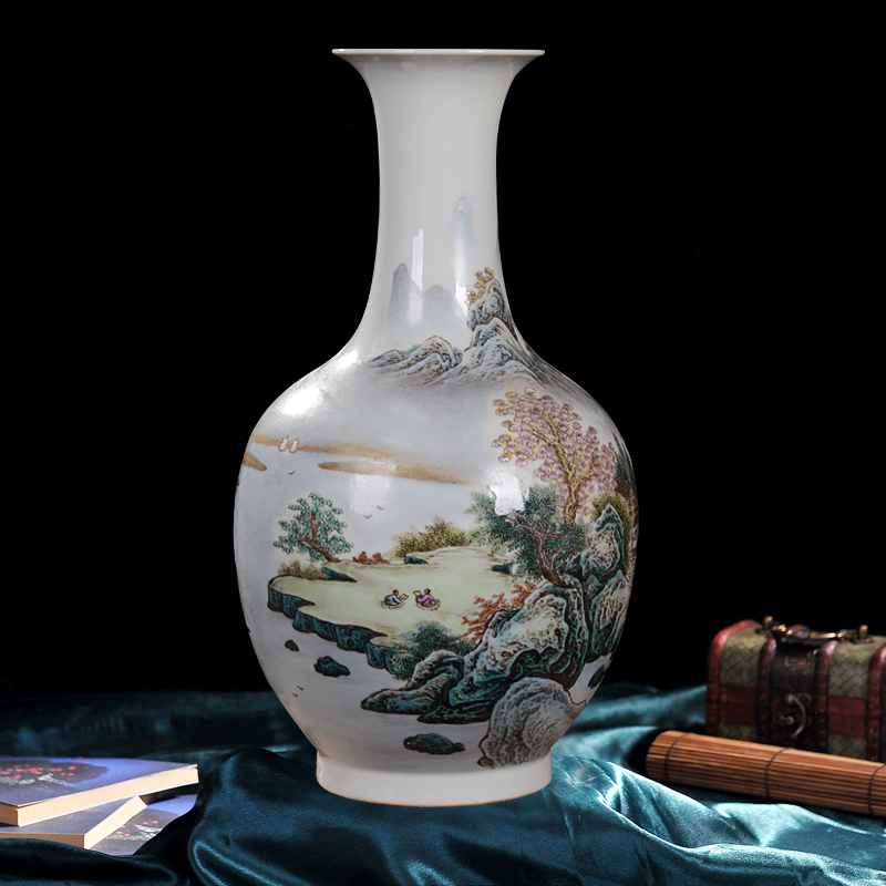 Jingdezhen ceramic vase high - end antique pastel design home decoration process antique collection furnishing articles