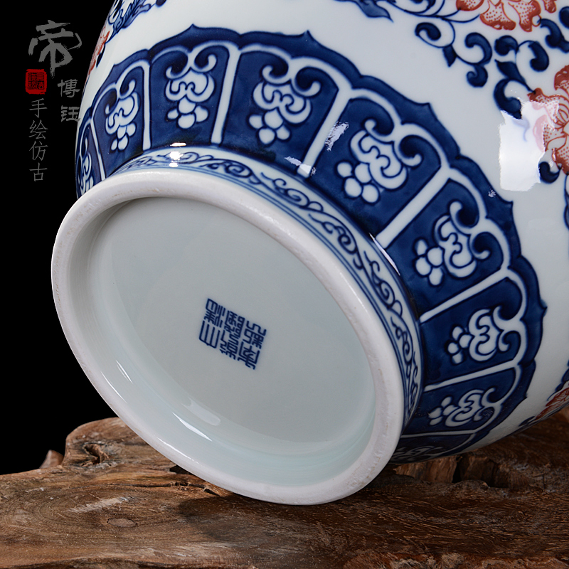 Jingdezhen blue and white ceramics bound lotus flower ocean 's antique vase home sitting room adornment handicraft furnishing articles