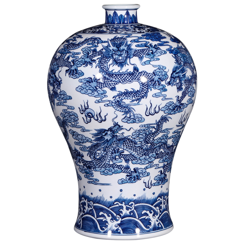 Jingdezhen ceramics antique hand - made handicraft furnishing articles dragon name plum bottle of blue and white porcelain vase porch home decorations