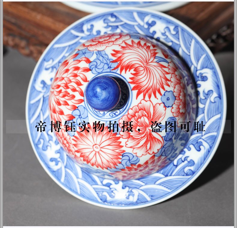 Antique hand - made porcelain of jingdezhen ceramics youligong red dragon wear a flower is the general pot of Chinese style living room home furnishing articles