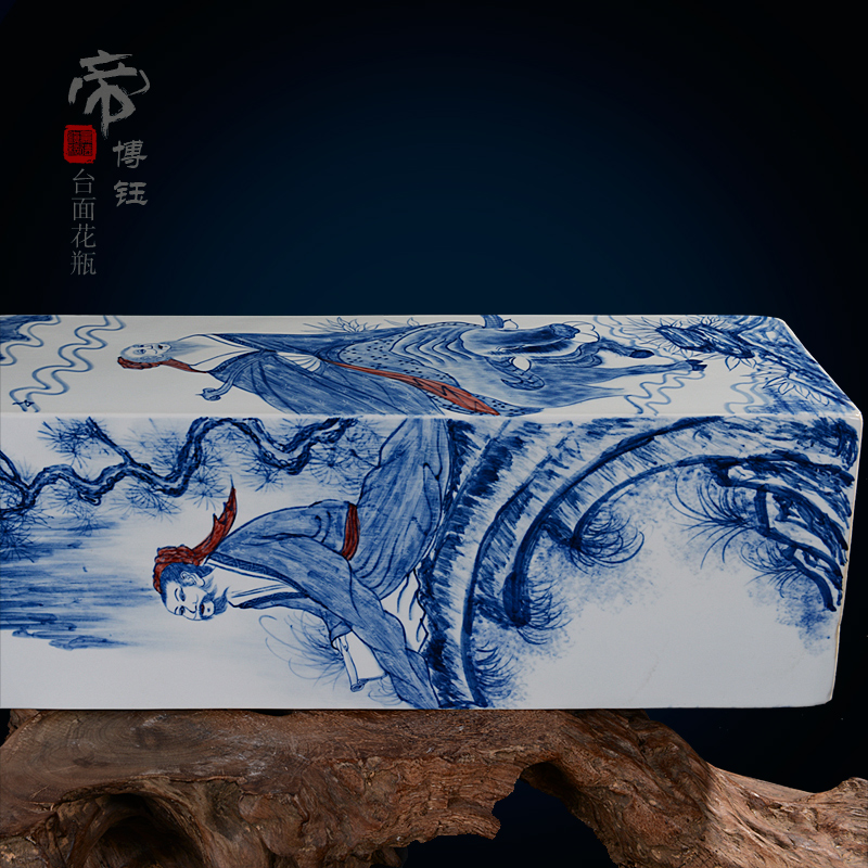 Home fashion pastel blue and white porcelain masterpieces by famous writers, hand - made vases, jingdezhen ceramics compartments, traditional Chinese painting figures