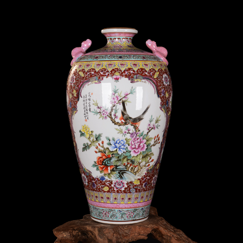 Jingdezhen high - end antique hand - made ceramics powder enamel vase furnishing articles sitting room decoration home decoration process