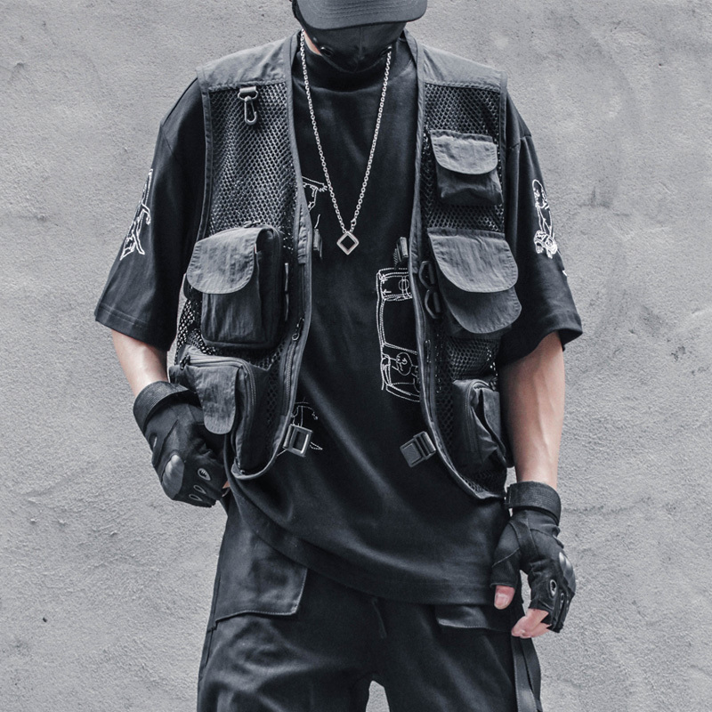 National Trend Hidden Ninja Heavy-Duty Functional Tactical Mesh Vest Youth Multi-Pocket Workwear Vest Military Trend Unisex