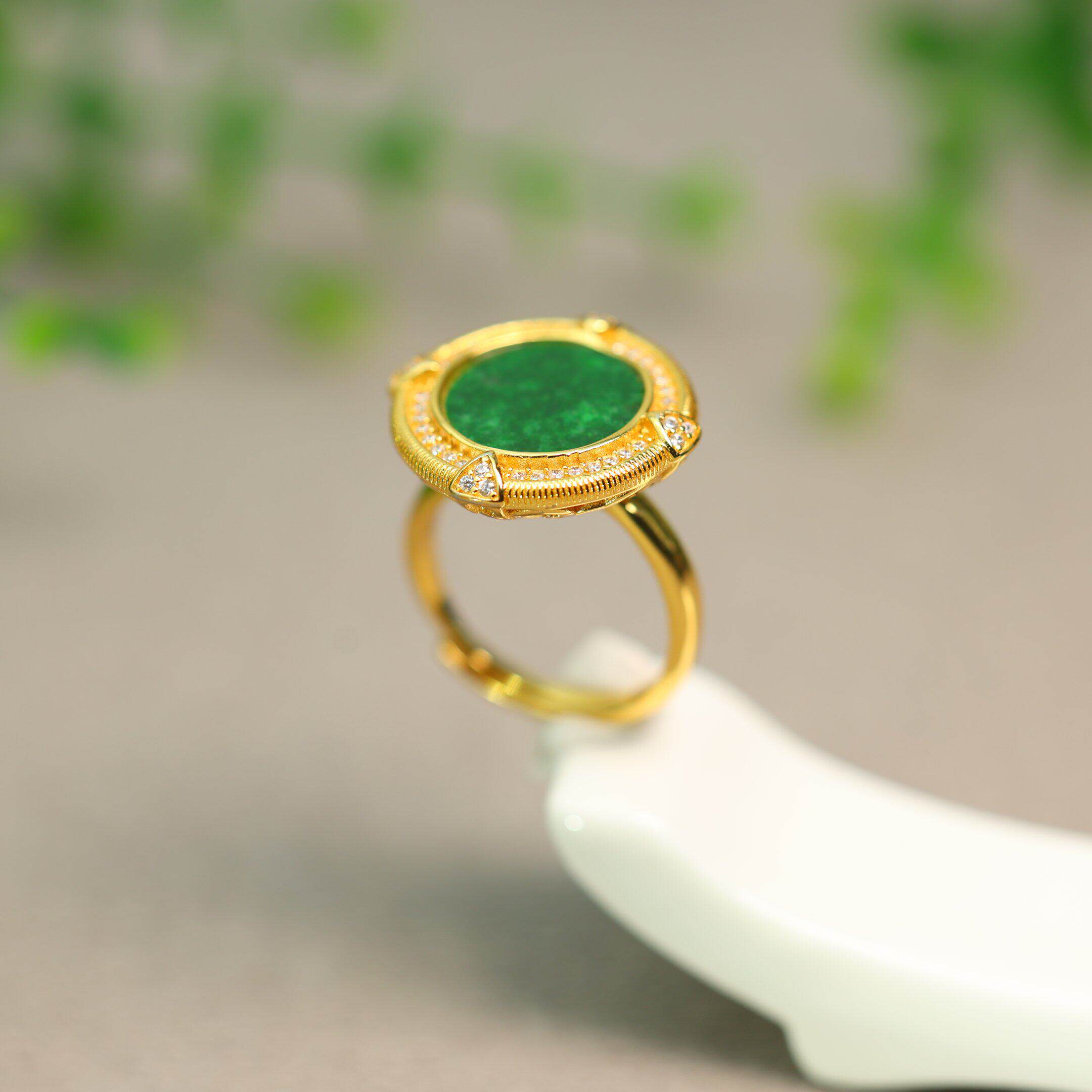 Natural grade A jadeite disc ring