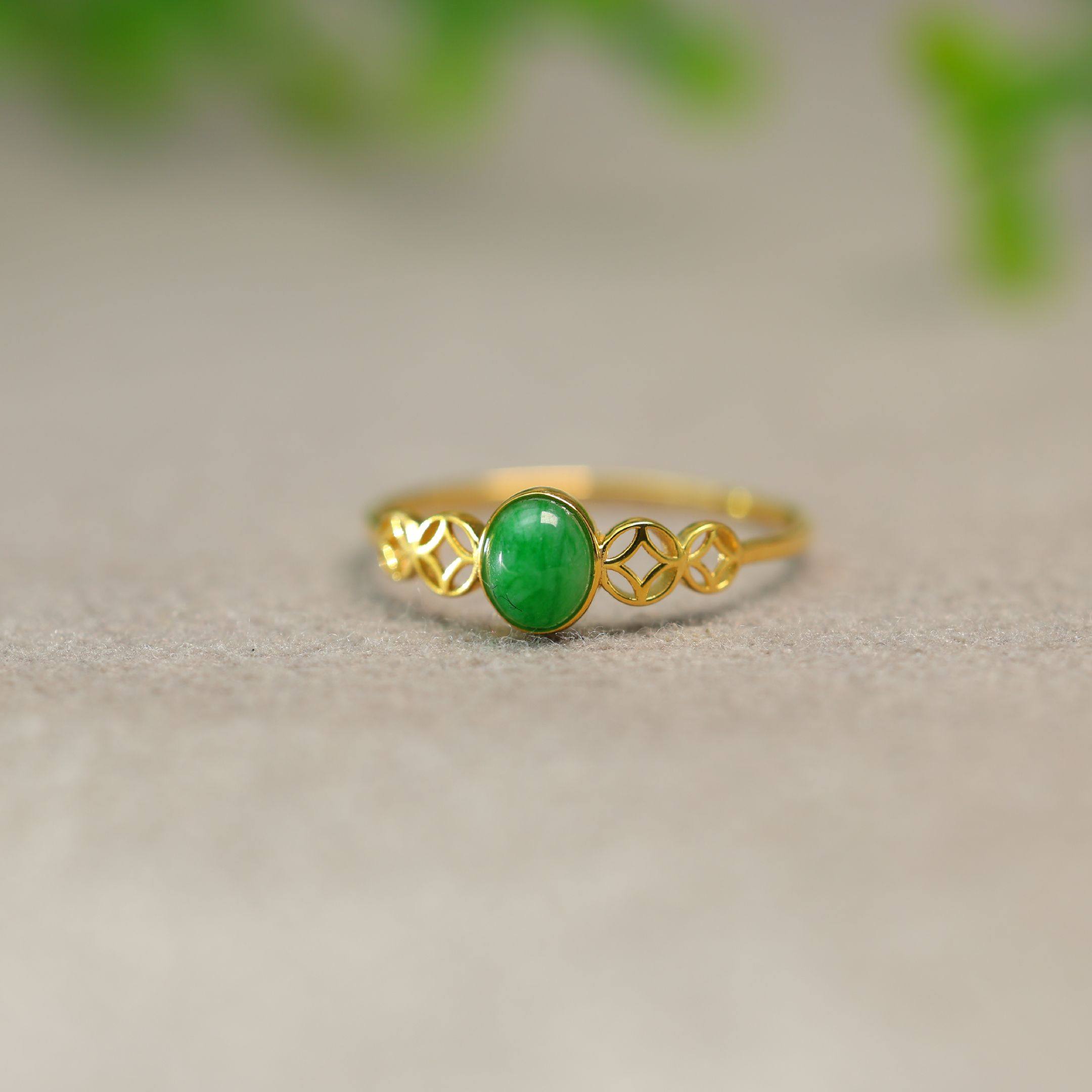 Myanmar natural grade A jadeite cabochon ring
