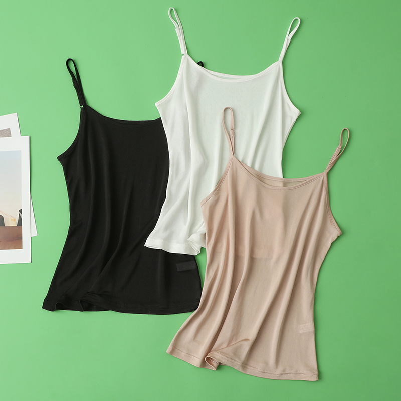 Very Thin 100% Mulberry Silk Knitted Camisole Undershirt with Adjustable Shoulder Straps and Inner Lining for Women in Summer Very Thin 100% Mulberry Silk Knitted Camisole Undershirt with Adjustable Shoulder Straps and Inner Lining for Women in Summer