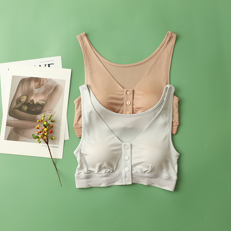 100% Mulberry Silk Wire-Free Smooth Front-Clasp Simple Plus-Size Seamless Nursing Bra Tank Top Style Full Cup
